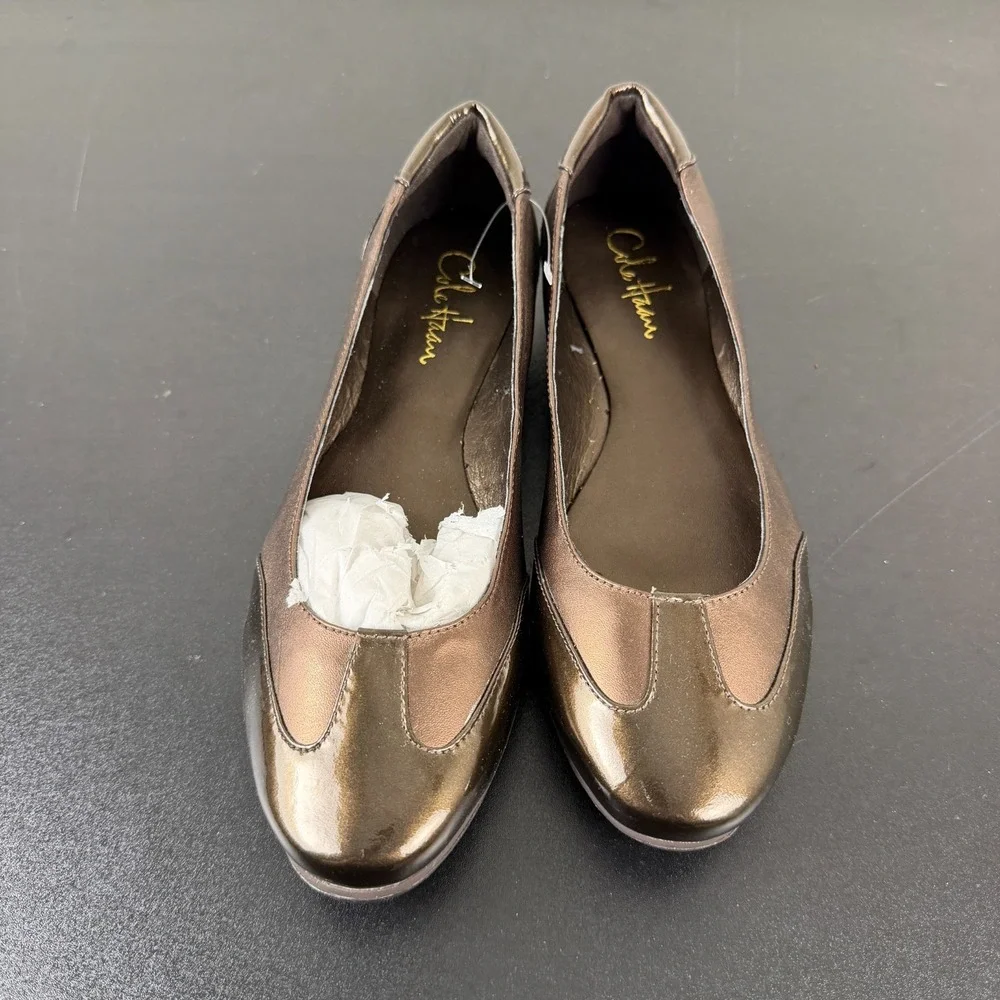 Cole Haan Ballet Flats Women 8.5B Bronze Metallic Leather Cap Toe Slip-On Casual